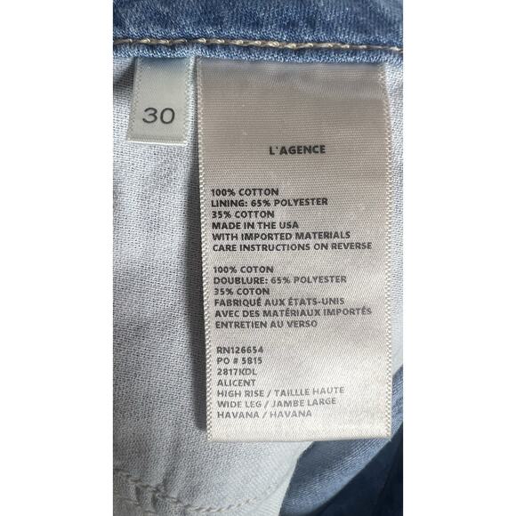 L’AGENCE Alicent High Rise Wide‎ Leg Jeans Havana Blue Wash Size 30 Made In USA - Picture 14 of 16